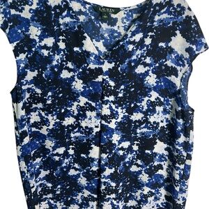 Lauren Ralph Lauren Blue and White Abstract Sleeves Print Blouse size Large